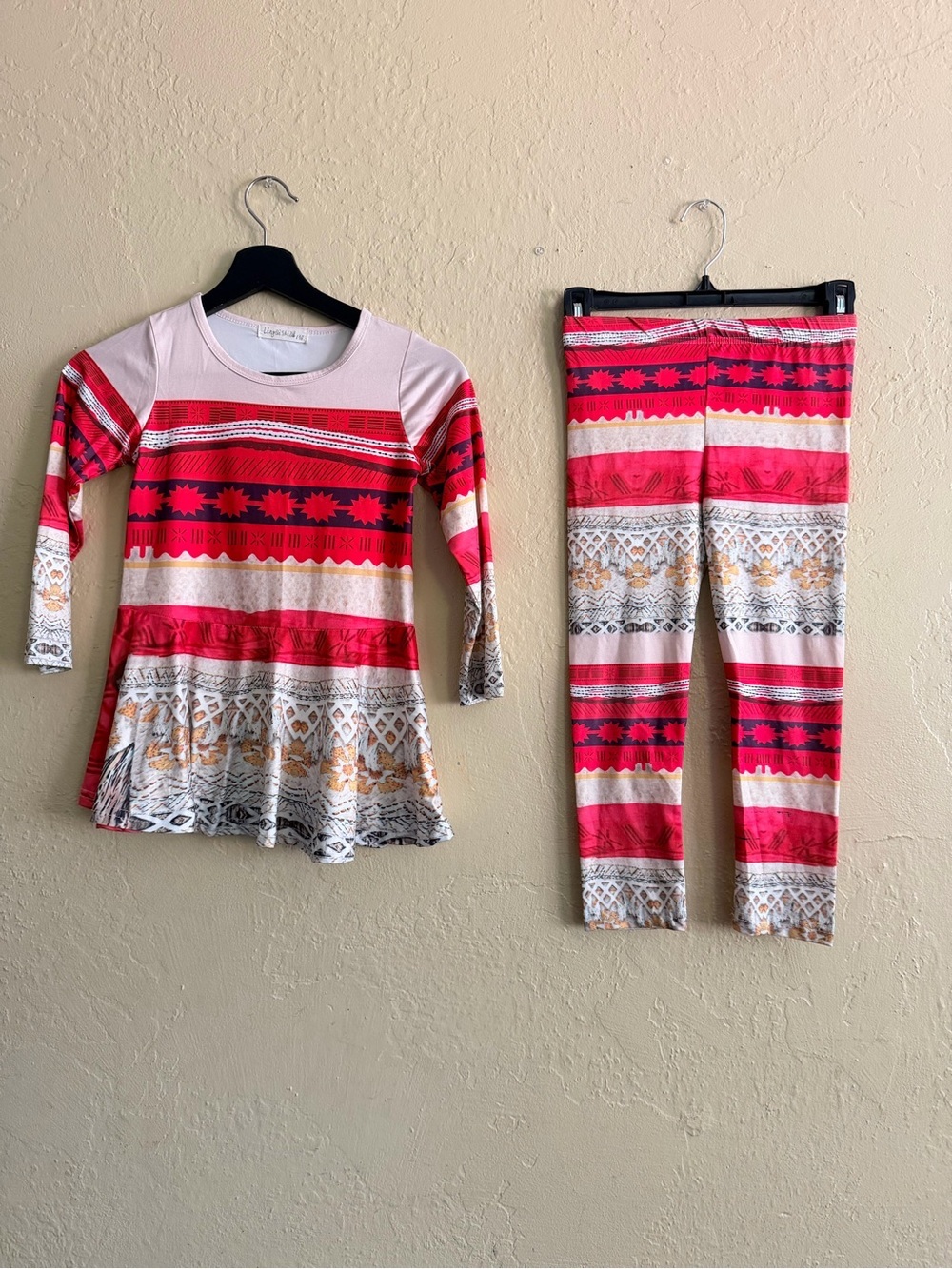 Kids Pink & Red Striped Aztec Pajama Set